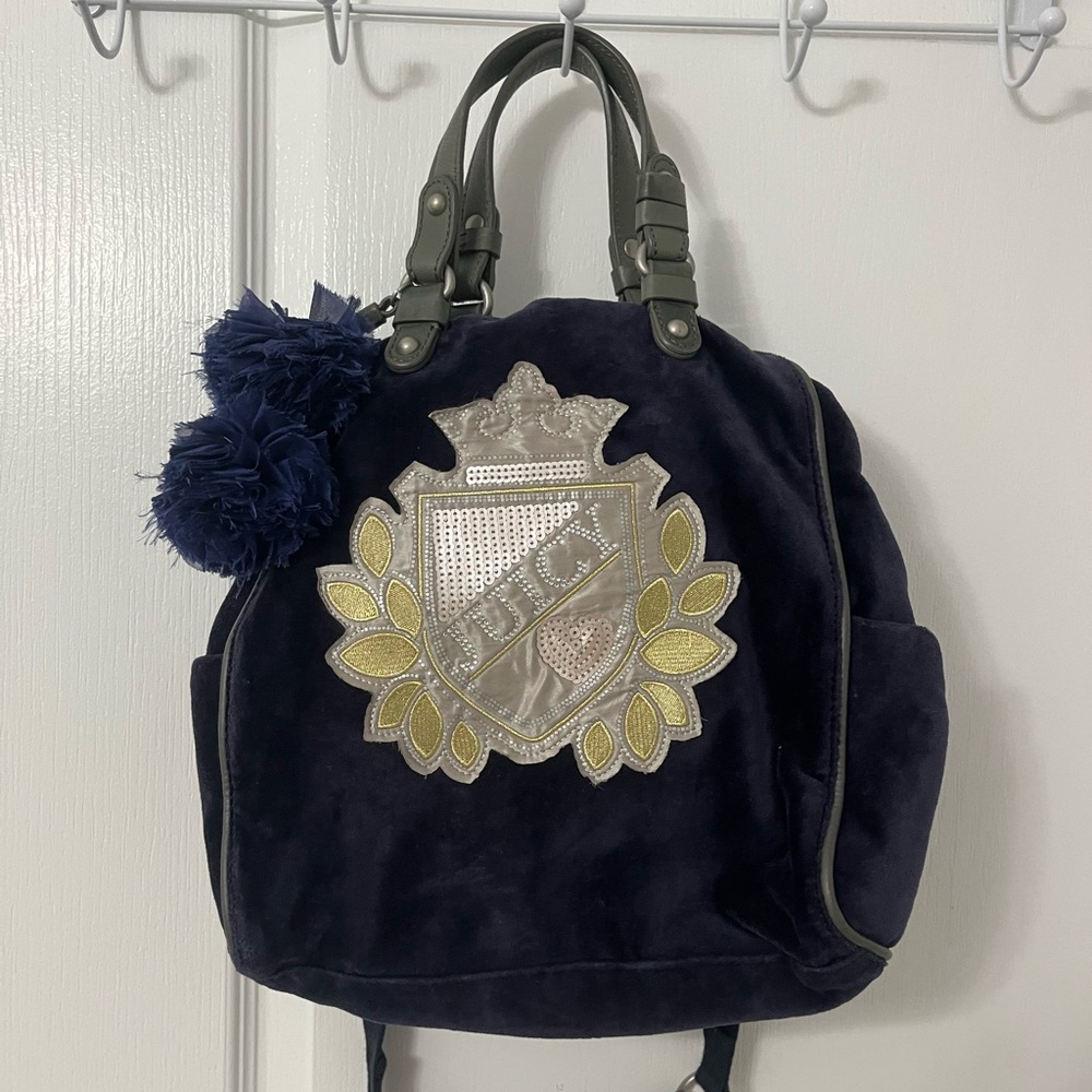 Vintage Juicy Couture navy blue velvet shoulder bag